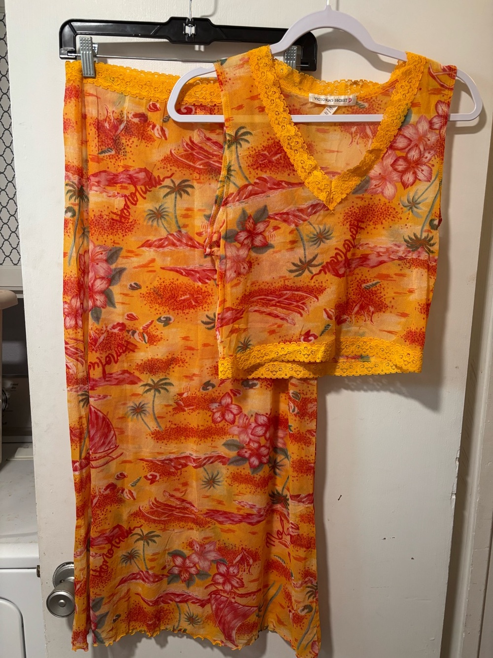 Vtg Y2K 90’s Victoria’s Secret Mesh Lace Tropical Tank Maxi Skirt Beach Set M L
